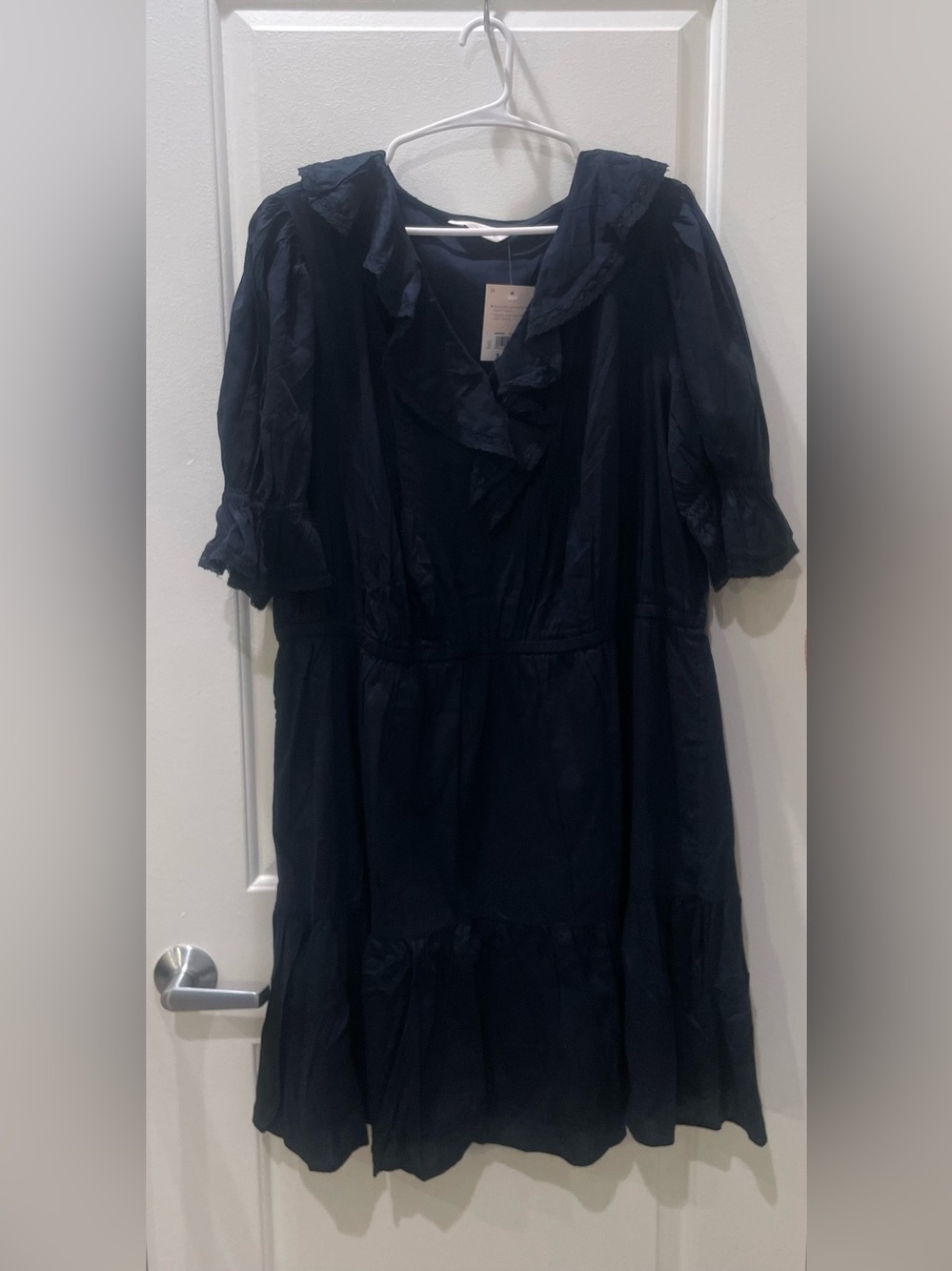 NEW…LC Lauren Conrad Navy Ruffle V-Neck Dress - Picture 3 of 5
